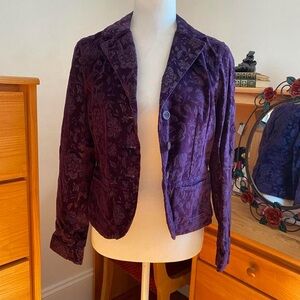 Women’s Talbots Petite Vintage Dark Purple Floral Blazer Jacket